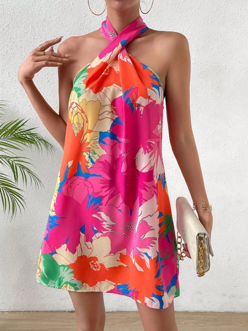 Multicolor Boho Women's Floral Print Halter Neck Dress Vacation Beach